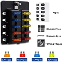 TR Turn Raise Caja de Fusibles 10 Vías Portafusibles con Lámpara de Alerta LED Kit para Coche Barco (fusibles incluidos…